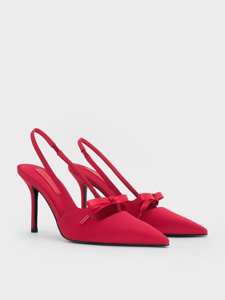 Zapatos destalonados de satén con lazo, Rojo, hi-res