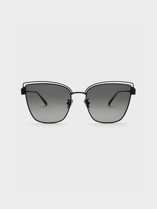 Wire-Frame Cat-Eye Sunglasses, Black, hi-res