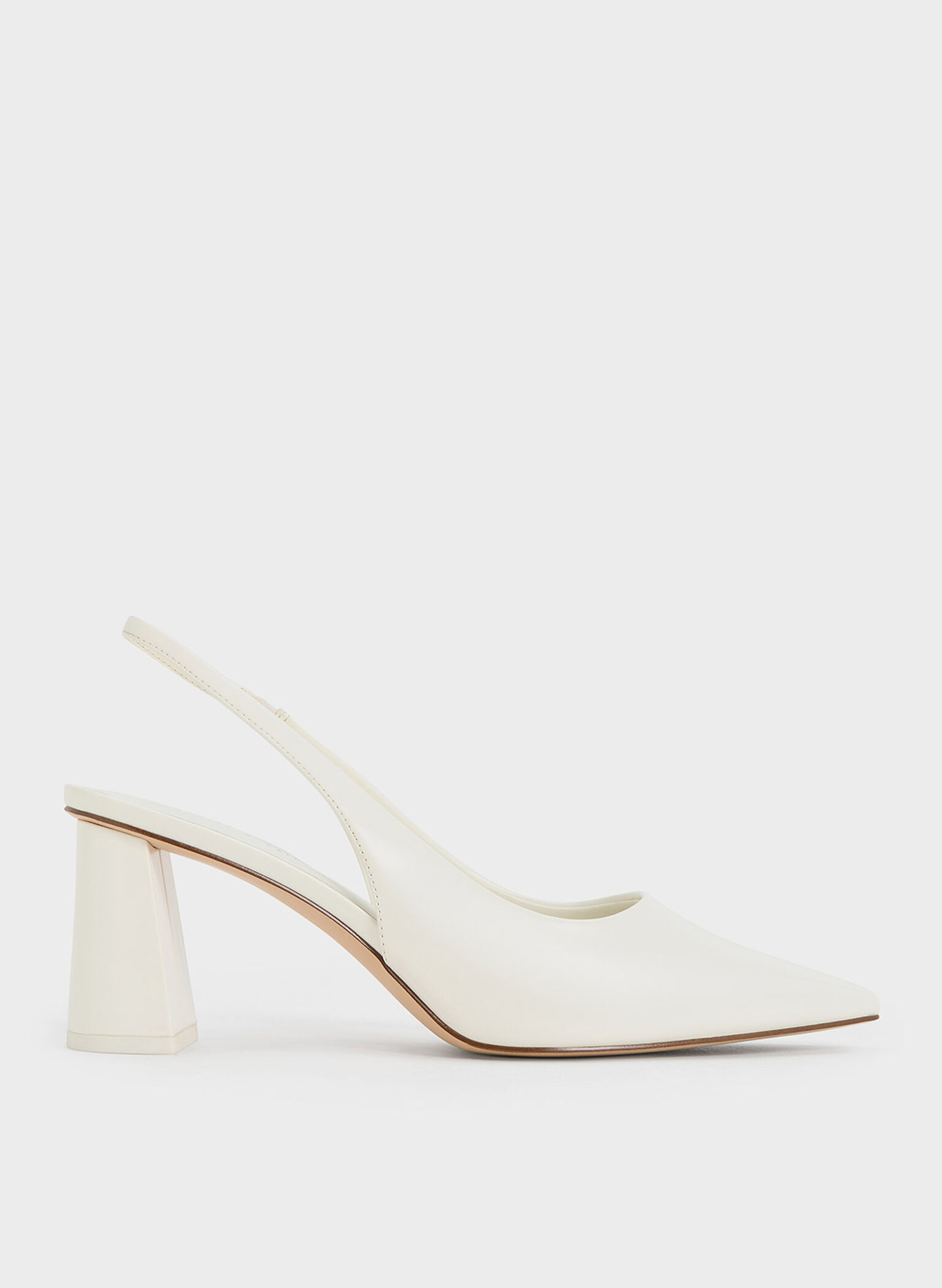 White Trapeze Heel Slingback Pumps - CHARLES & KEITH SG