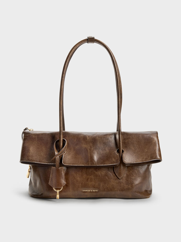 Bolso de Hombro con Solapa Frontal Aveline, Pecan Brown, hi-res
