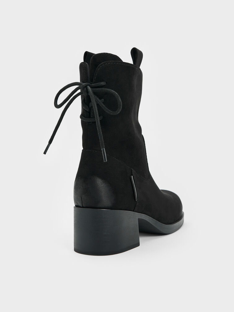 Rosamond Faux Suede Back-Lace Calf Boots, Black Textured, hi-res