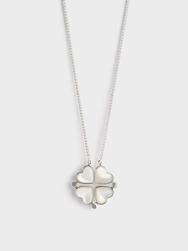 Annalise Clover Heart Necklace, Silver, hi-res