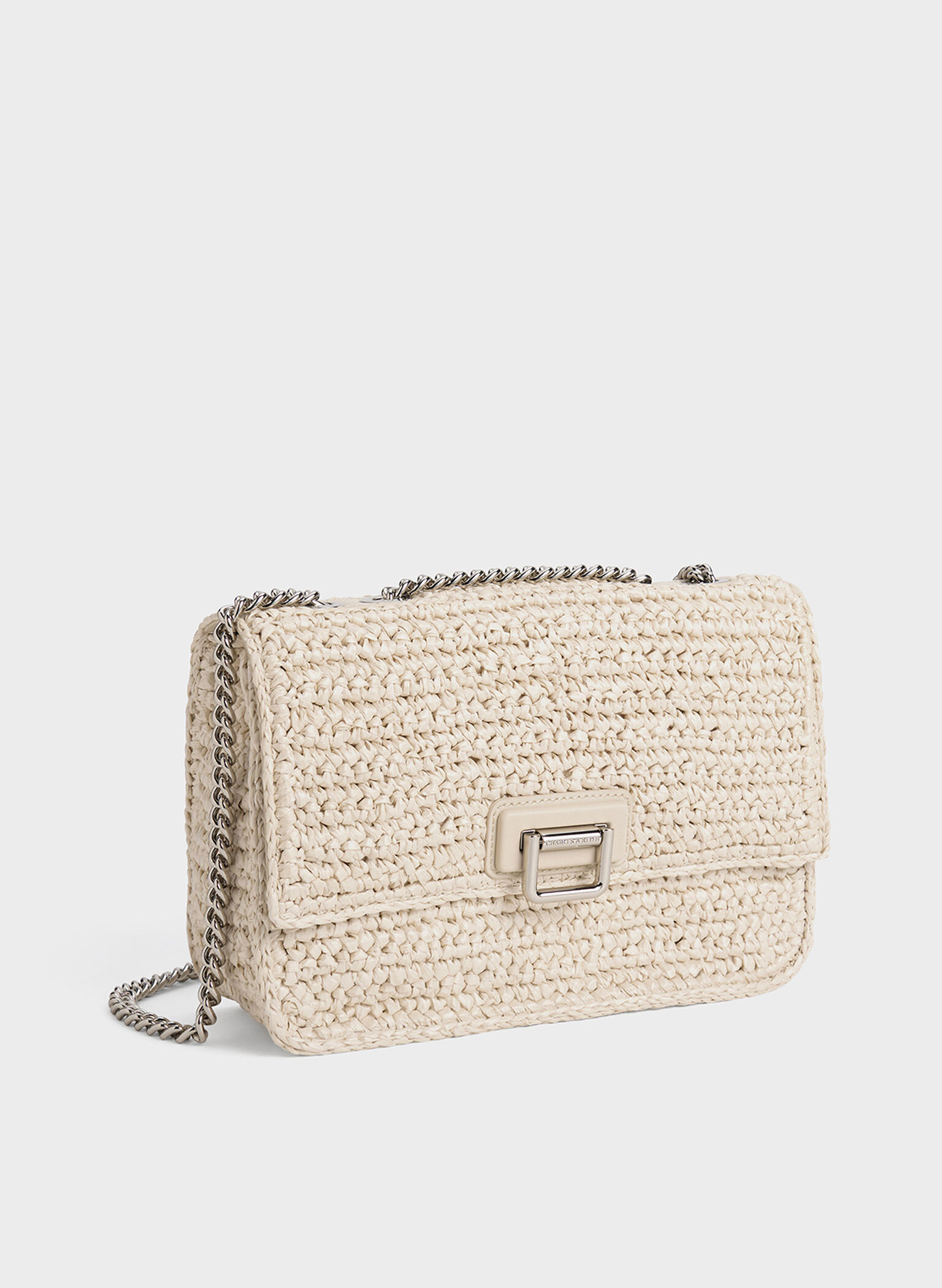 Neva Woven Chain-Strap Shoulder Bag, Beige, hi-res