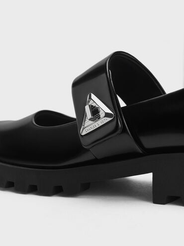 永續系列：Trice 三角釦瑪莉珍鞋, 亮面黑, hi-res