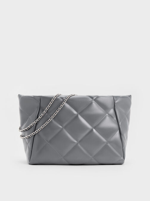 Apfra Quilted Chain-Handle Tote Bag, Grey, hi-res