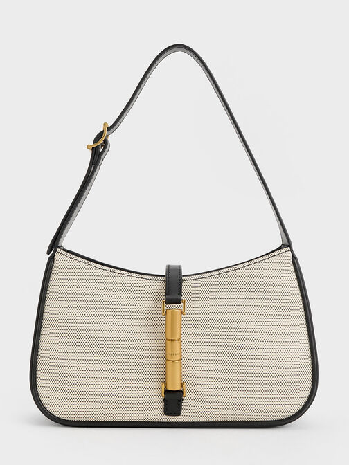 Cesia Canvas Metallic Accent Shoulder Bag, Black, hi-res