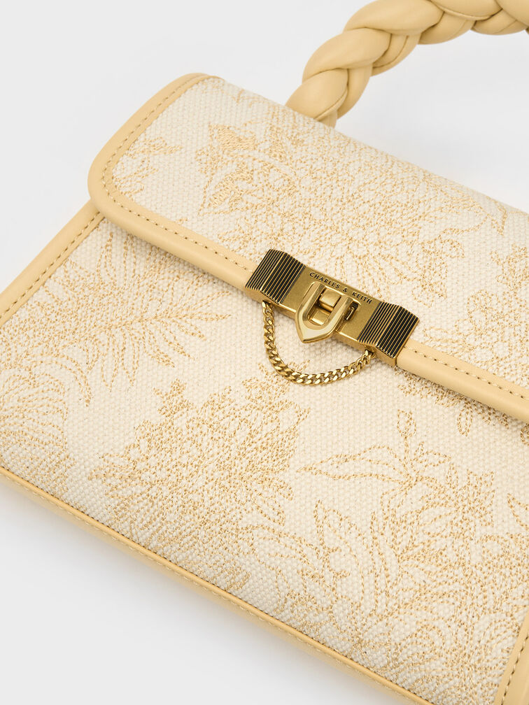 Floral Illustrated Trapeze Bag, Beige, hi-res