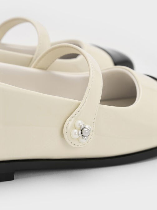 Girls' Patent Cap-Toe Mary Janes, Chalk, hi-res