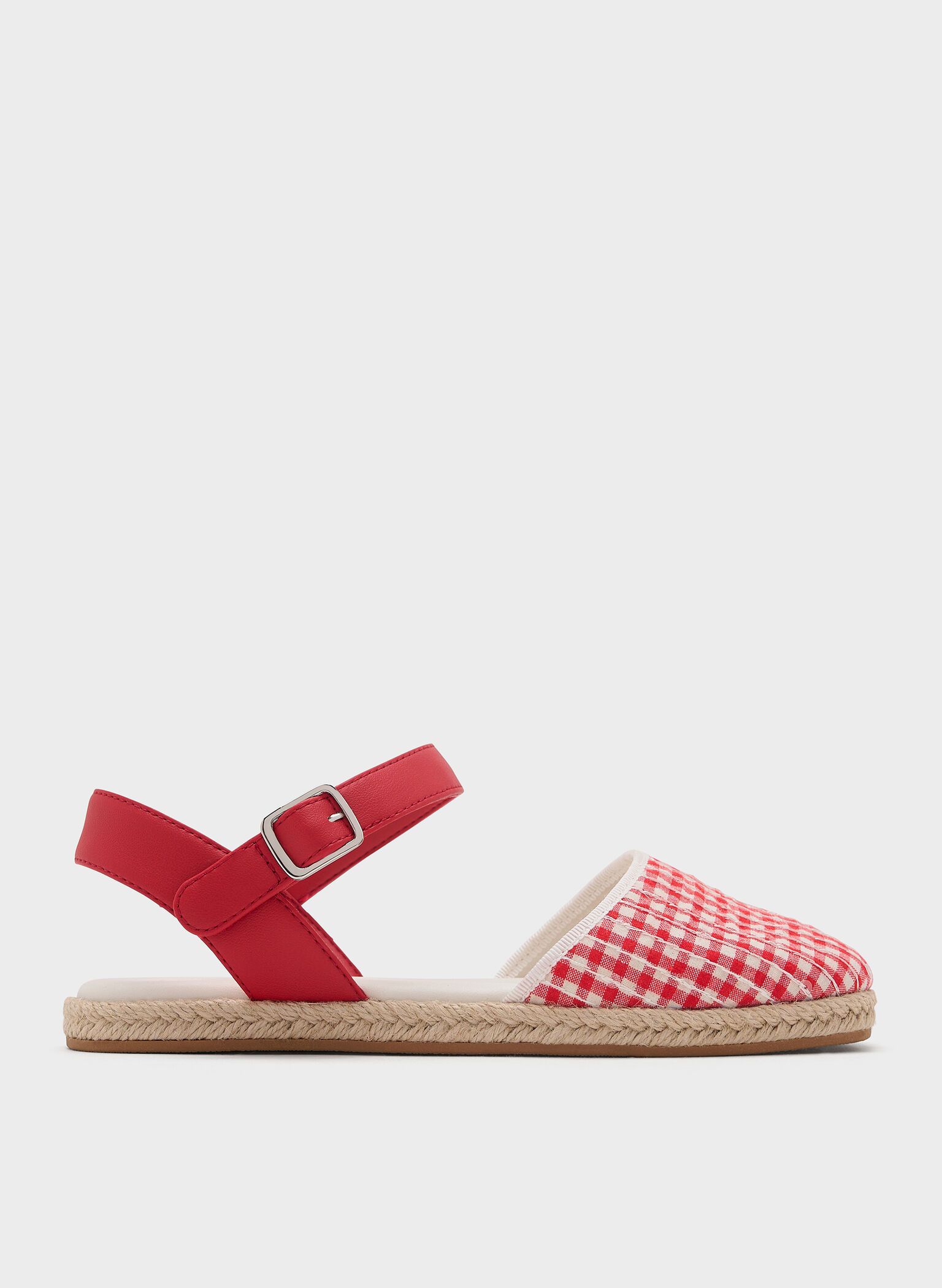 Girls' Gingham Espadrille Flats, Red, hi-res