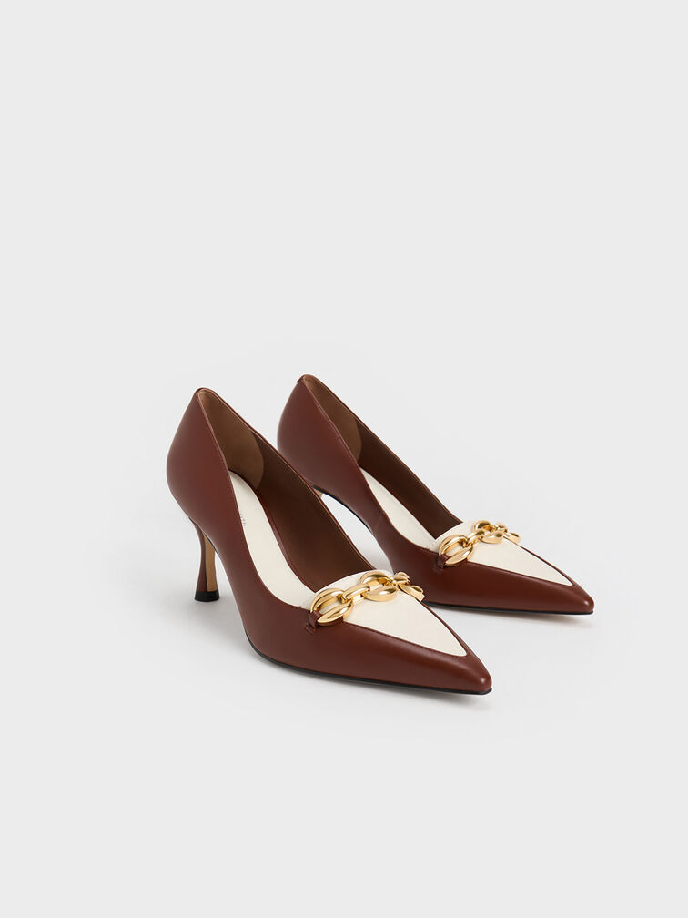 Avani Chunky Chain Stilleto Heel Pumps, Cognac, hi-res