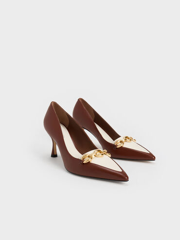 Avani Chunky Chain Stilleto Heel Pumps, Cognac, hi-res