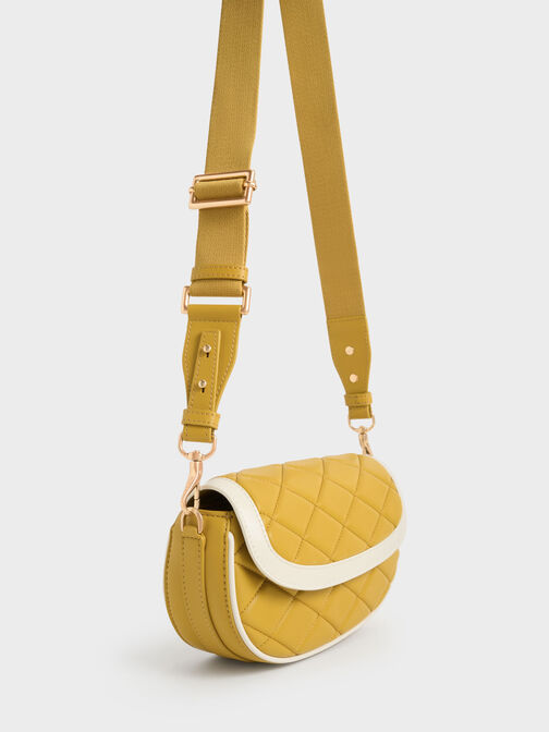 Lillie Curved Chain Handle Bag, Mustard, hi-res