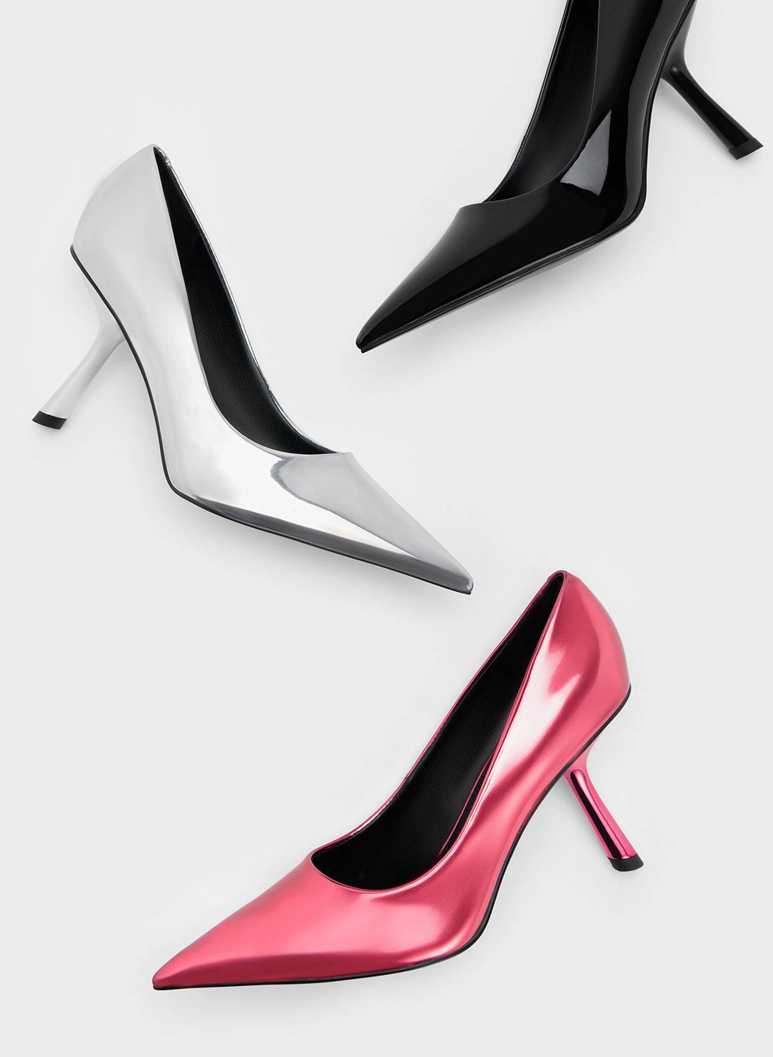 Patent Slant-Heel Pointed-Toe Pumps, Black Patent, hi-res