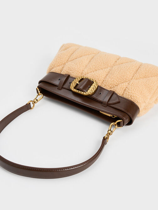 Avis Quilted-Fur Belted Shoulder Bag, Multi, hi-res