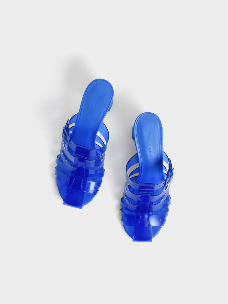 Madison See-Through Caged Mules, Blue, hi-res