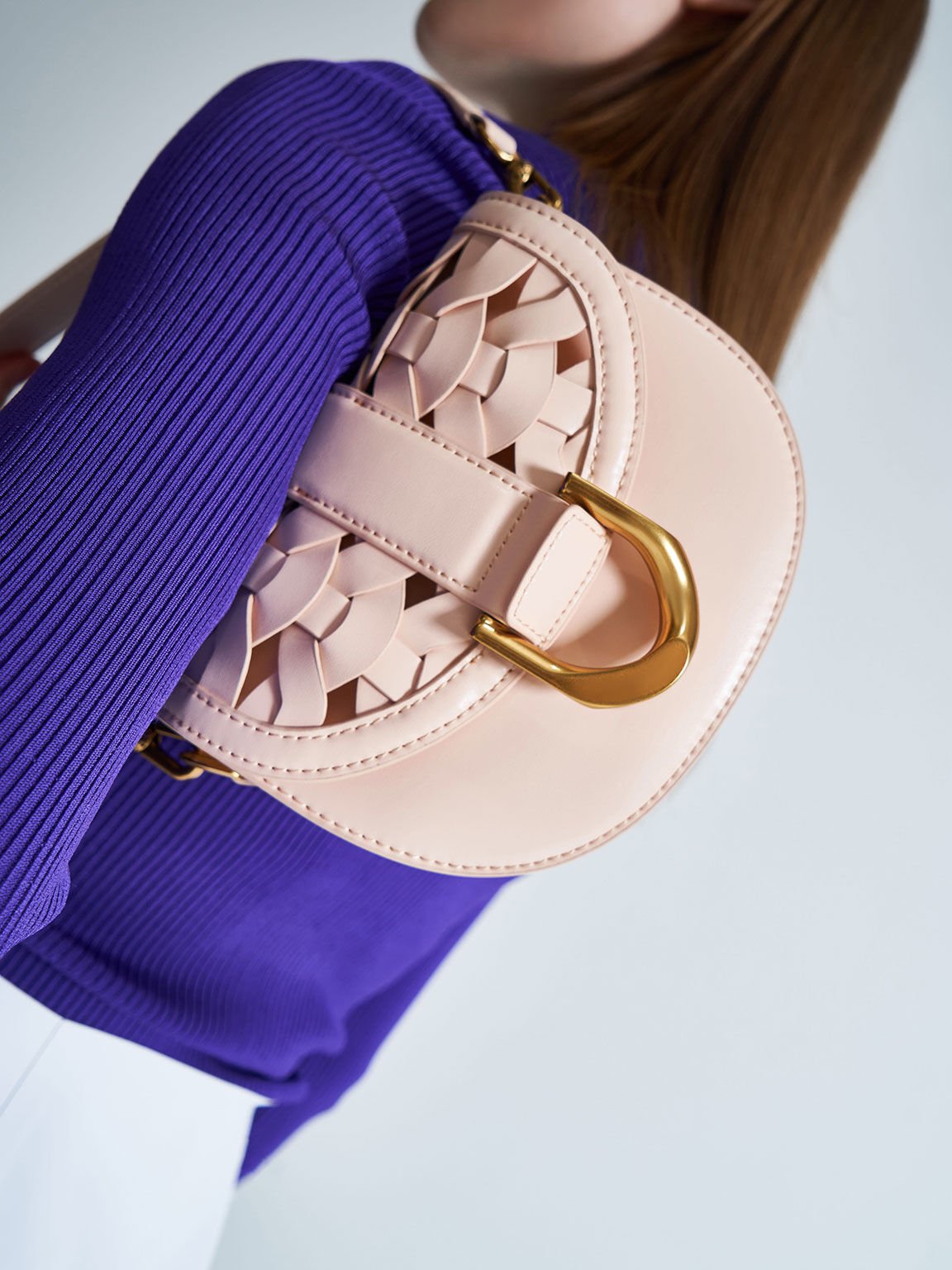 Mini Gabine Woven Saddle Bag, Light Pink, hi-res
