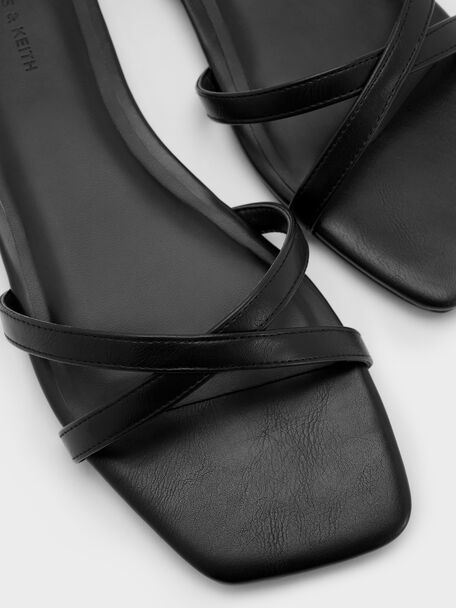 Crossover Slide Sandals, Black, hi-res