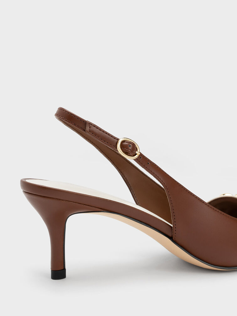 Avani Chunky Chain-Embellished Slingback Pumps, Cognac, hi-res