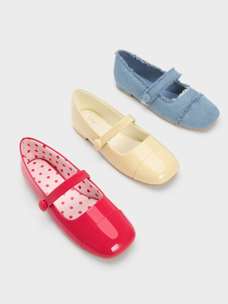 Girls' Patent Mary Jane Flats, Yellow, hi-res