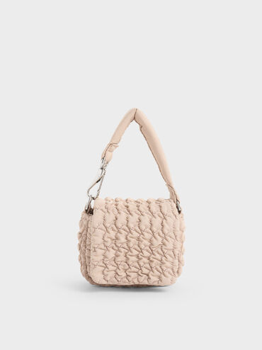 Recycled Polyester Ruched Mini Bag, Nude, hi-res
