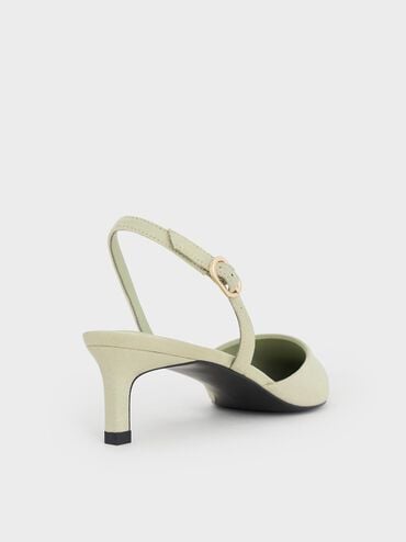 Faux Suede Pointed-Toe Slingback Kitten Heels, Sage Green, hi-res