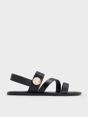 Sandalias de tiras con cierre giratorio Yara, Negro, hi-res