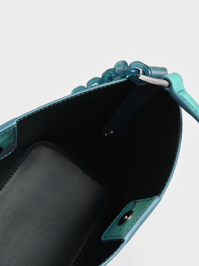 Alcott 印花絲巾水桶包, 藍綠色, hi-res
