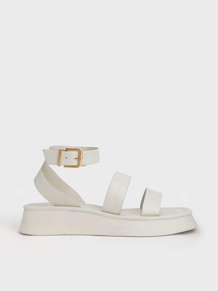 Chalk Square Toe Ankle-Strap Sandals - CHARLES & KEITH MY