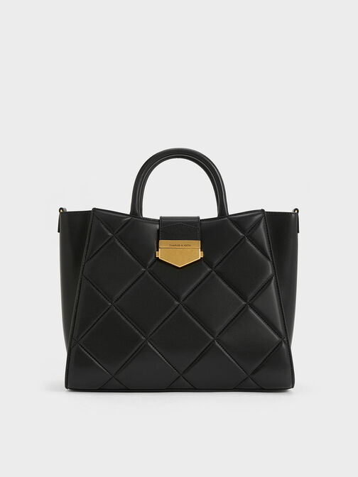 Vertigo Quilted Tote Bag, Black, hi-res