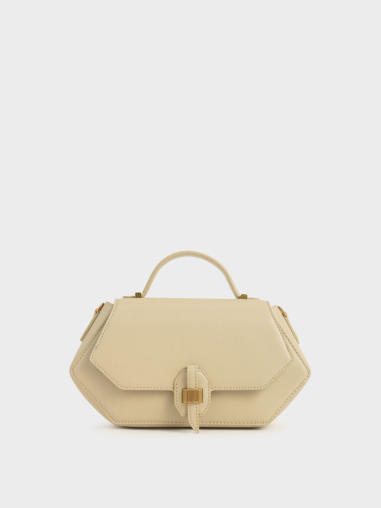 Top Handle Geometric Bag, Ivory, hi-res