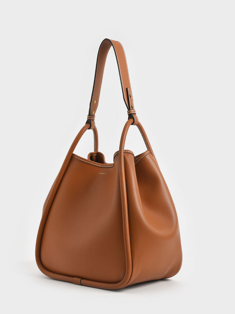 Tubular Slouchy Tote Bag, Cognac, hi-res