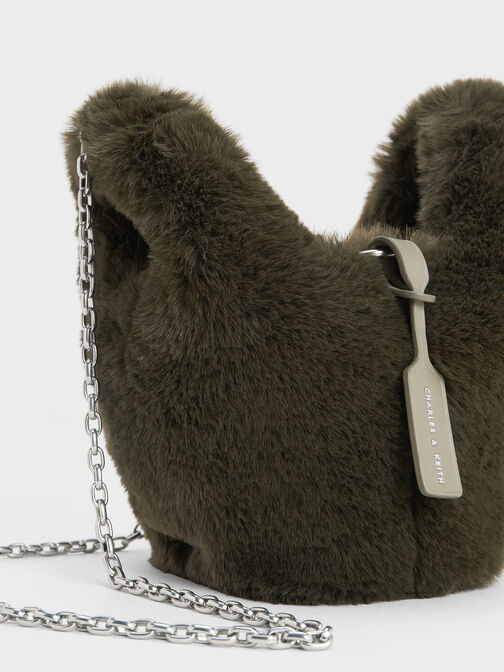 Yama Furry Chain-Handle Bag, Khaki, hi-res