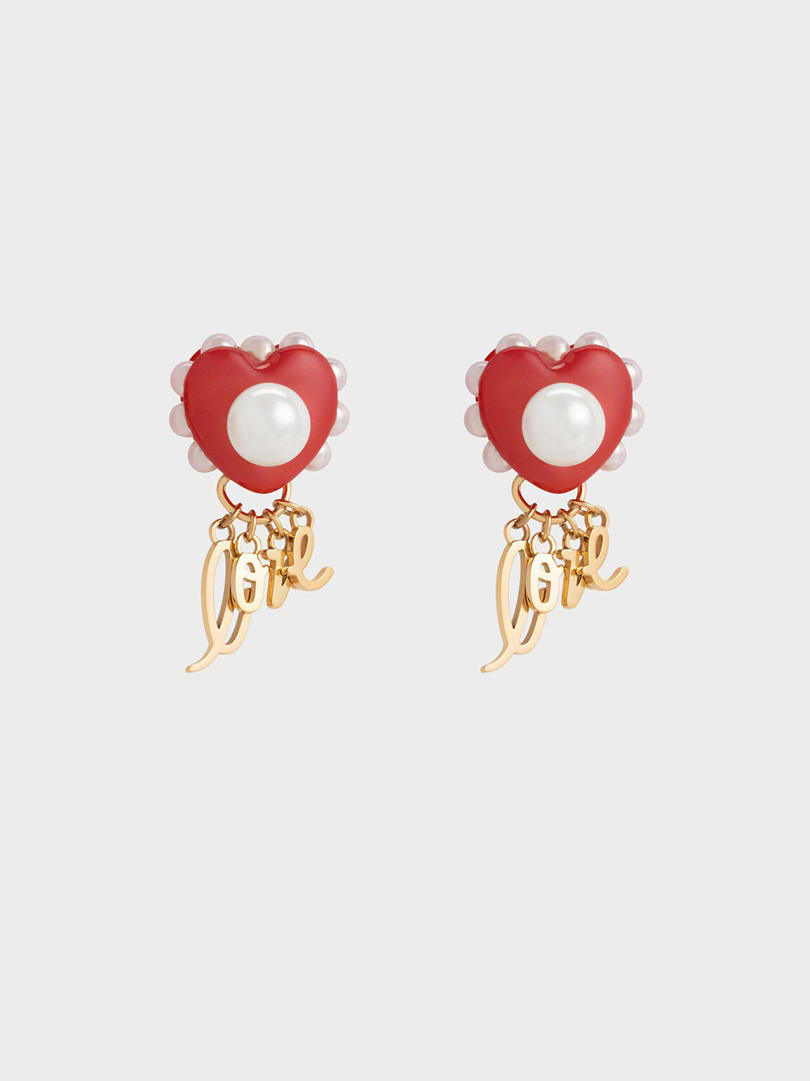 Love 愛心耳環, 紅色, hi-res