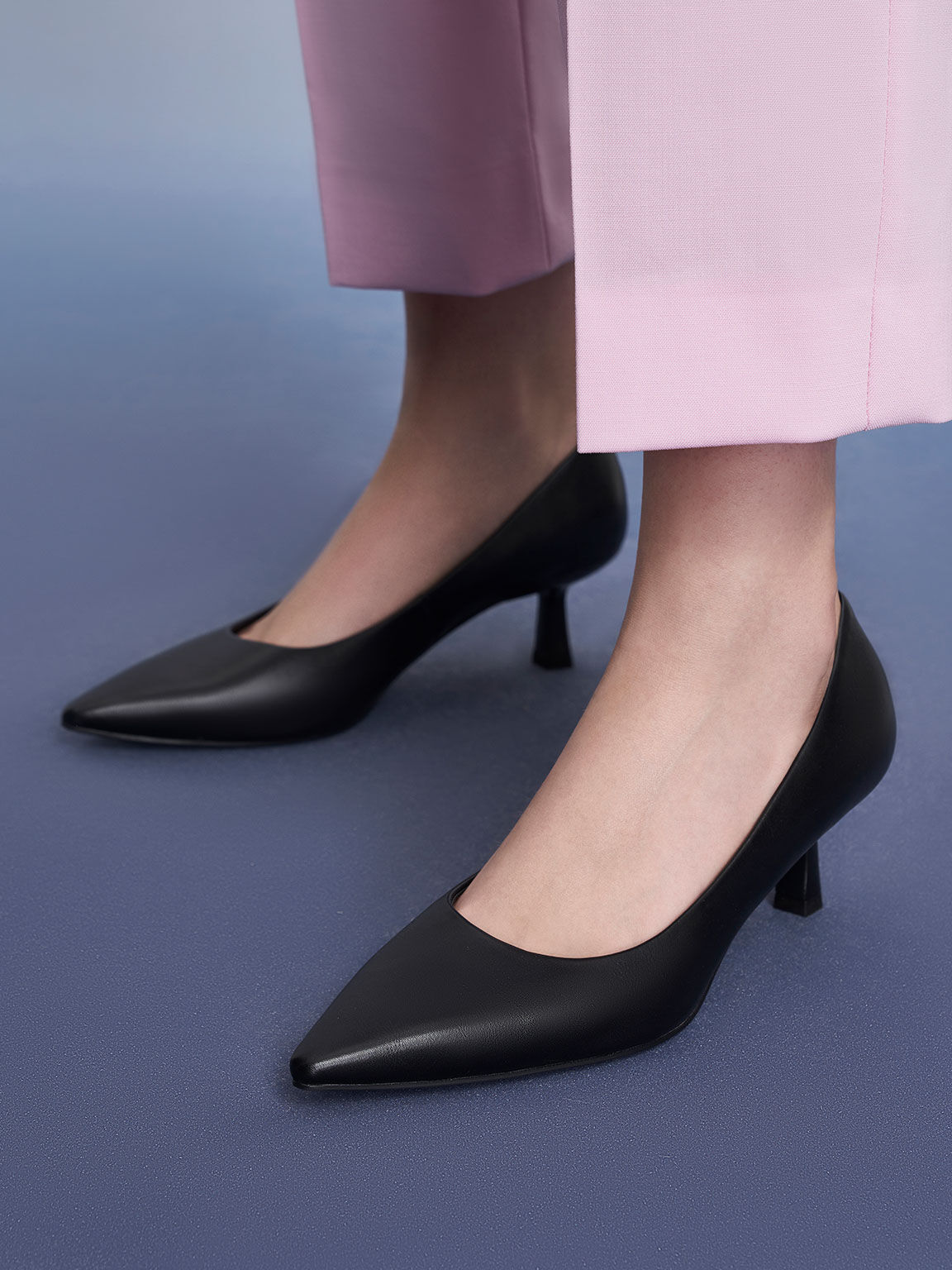 Black Emmy Pointed Kitten Pumps - CHARLES & KEITH US