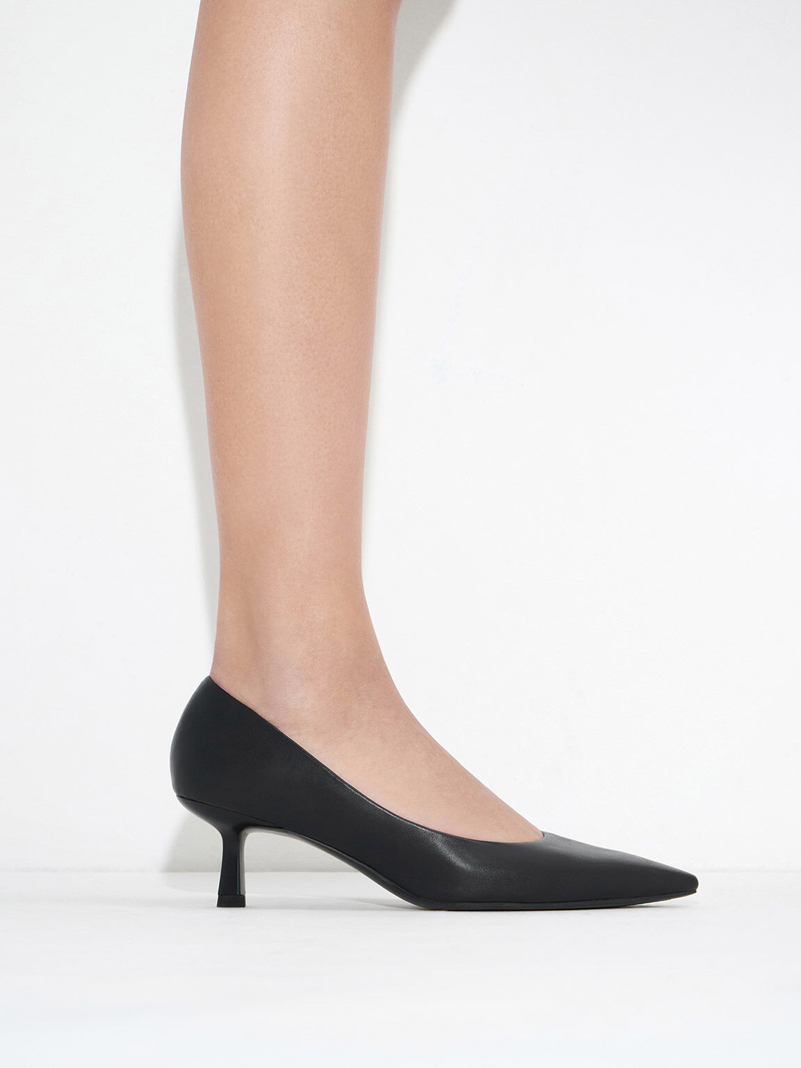 Black Emmy Pointed Kitten Pumps - CHARLES & KEITH US