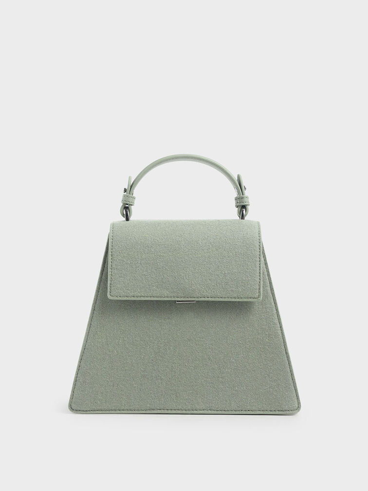 Angular Top Handle Felt Bag, Sage Green, hi-res