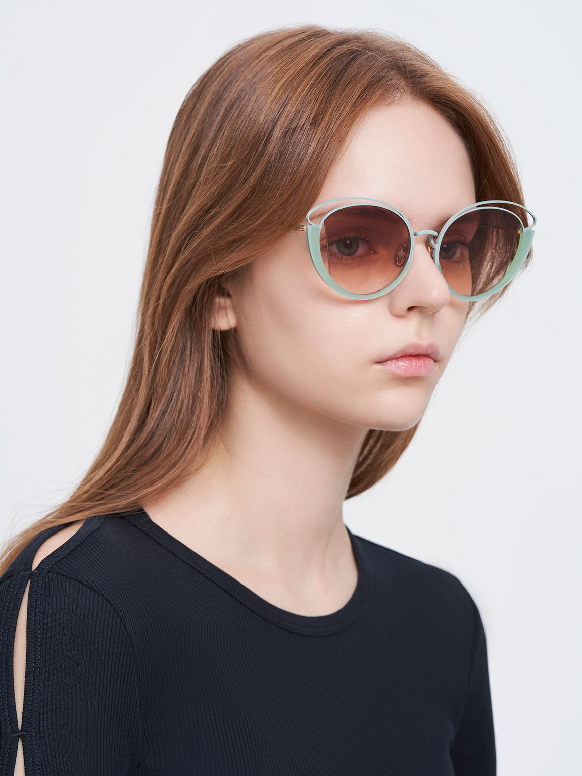 Cut-Out Wireframe Oval Sunglasses, Mint Green, hi-res