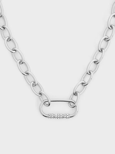 Reagan Crystal Chain-Link Necklace, Silver, hi-res