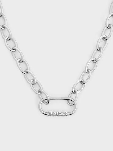 Reagan Crystal Chain-Link Necklace, Silver, hi-res