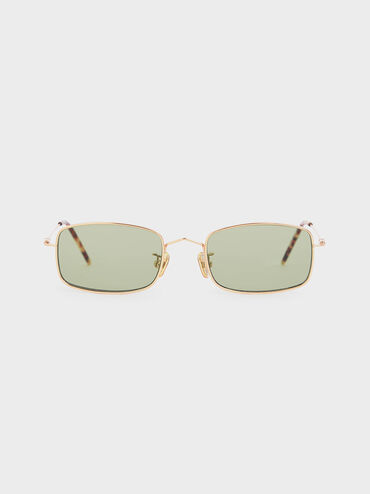 Rectangular Wireframe Sunglasses, Green, hi-res