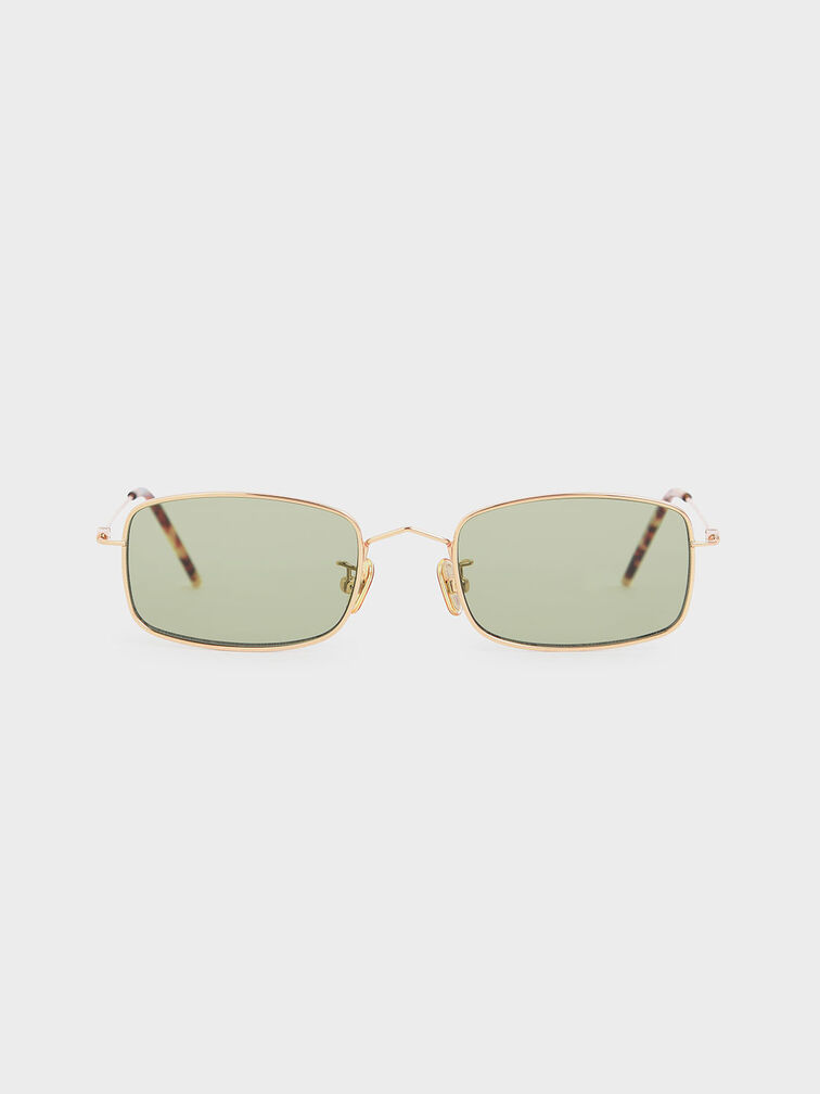 Rectangular Wireframe Sunglasses, Green, hi-res