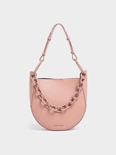 Chunky Chain Link Hobo Bag, Pink, hi-res