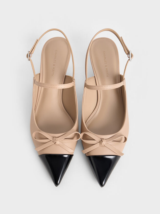Cap-Toe Slingback Kitten Heels, Nude, hi-res