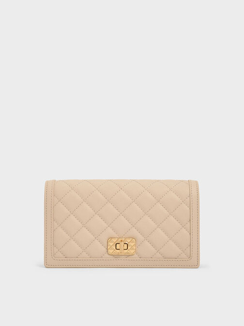 Micaela Quilted Long Wallet, Oat, hi-res