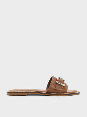 Anita Buckled Slide Sandals, Caramel, hi-res