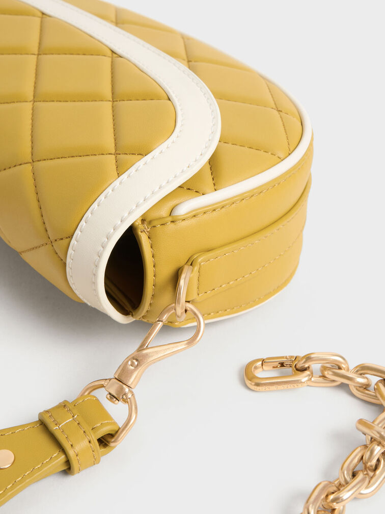 Lillie Curved Chain Handle Bag, Mustard, hi-res