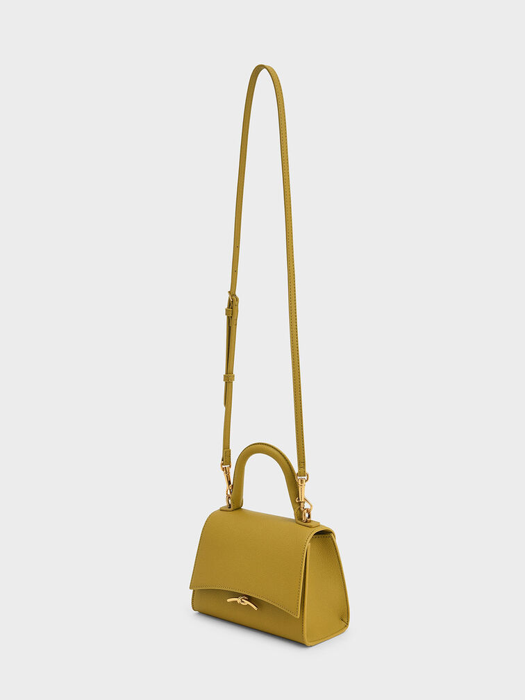 Huxley Metallic Push-Lock Top Handle Bag, Mustard, hi-res