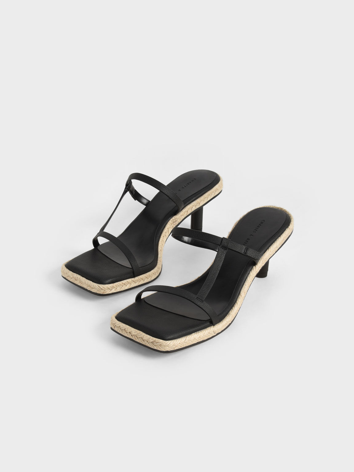 Jute-Trim Heeled Mules, Black, hi-res