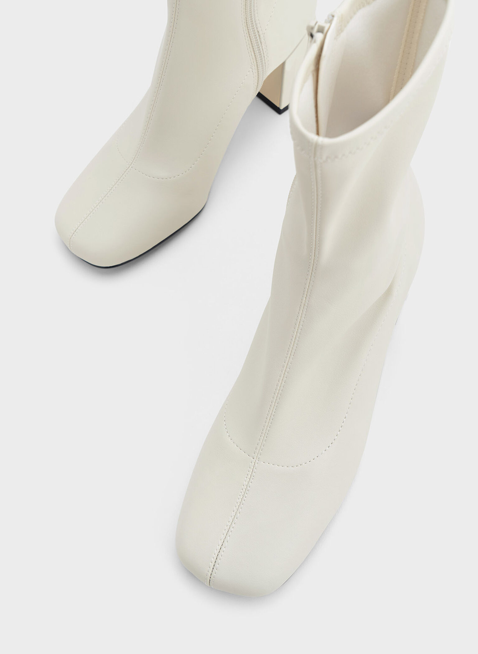 Jully Metallic Trapeze Heel Ankle Boots, Chalk, hi-res