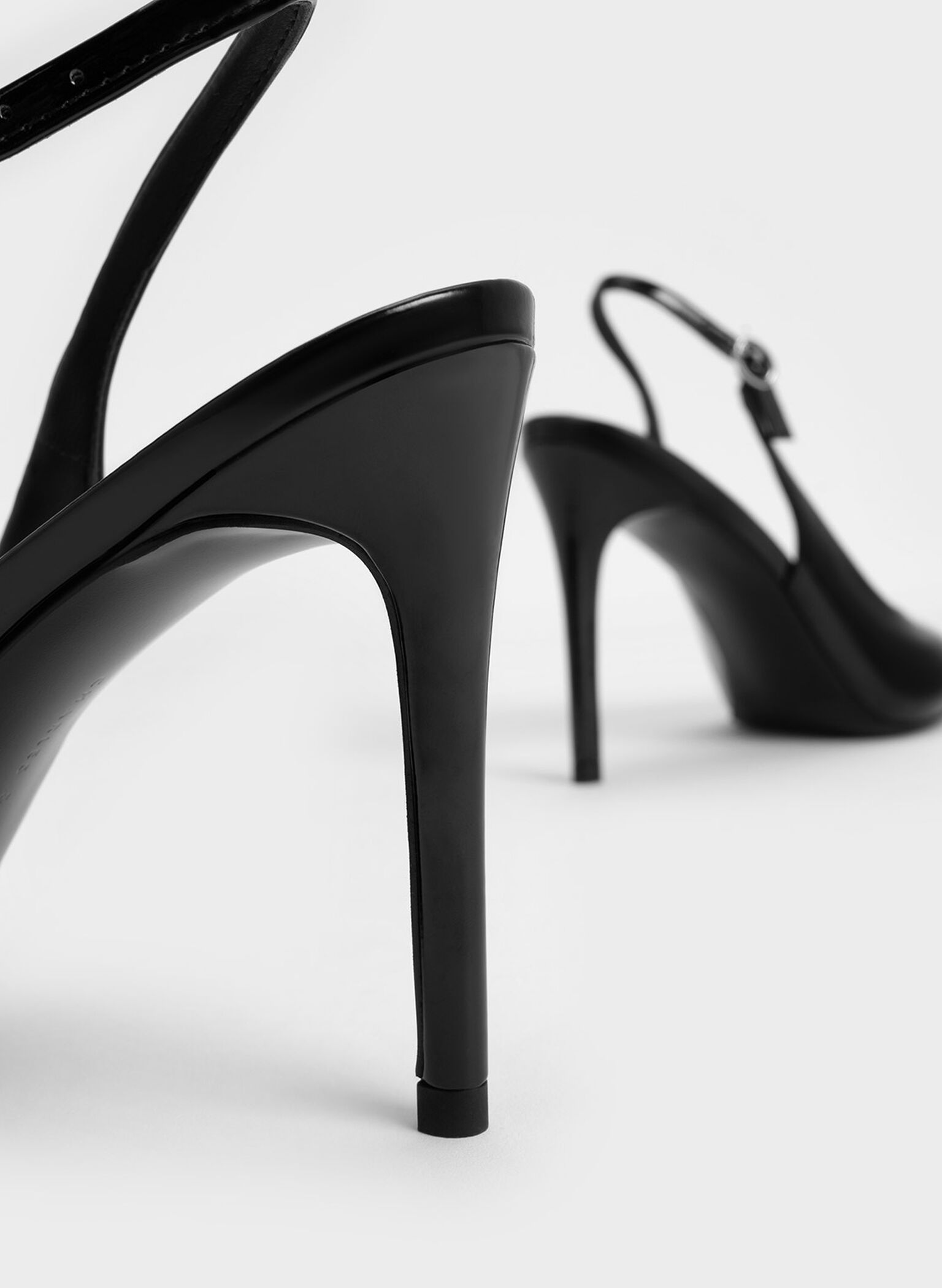 Black Patent Stiletto Heel Slingback Pumps - CHARLES & KEITH KH